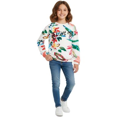 Bluza Dziewczęca Desigual Lia Biała W Kwiaty -158 Bluza Dziewczęca Desigual Lia Biała W Kwiaty -158