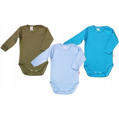 BODY długi rękaw 3PAK Khaki/Niebieskie/Turkus r 104 KLEKLE BODY długi rękaw 3PAK Khaki/Niebieskie/Turkus r 104 KLEKLE