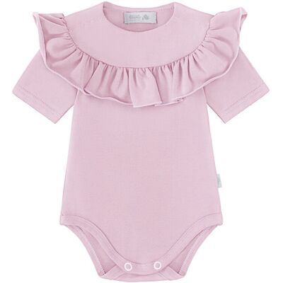 Ewa Collection Body Z Falbanką, Krótki Rękaw Brudny Róż - 62 Ewa Collection Body Z Falbanką, Krótki Rękaw Brudny Róż - 62