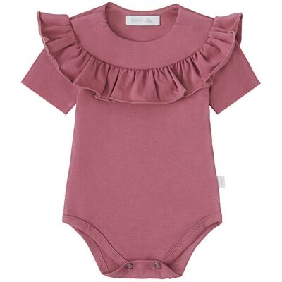 Ewa Collection Body z falbanką, krótki rękaw kolor amarantowy - 80 Ewa Collection Body z falbanką, krótki rękaw kolor amarantowy - 80