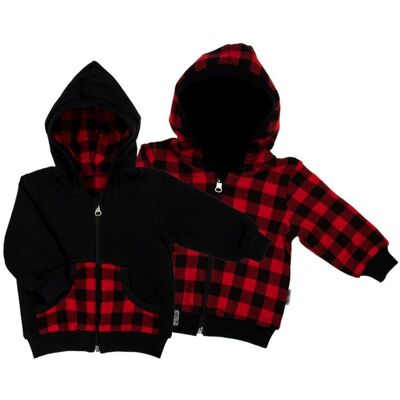 Chłopięca bluza dwustronna z kapturem w kratkę czarna Nicol,r.80 Chłopięca bluza dwustronna z kapturem w kratkę czarna Nicol,r.80