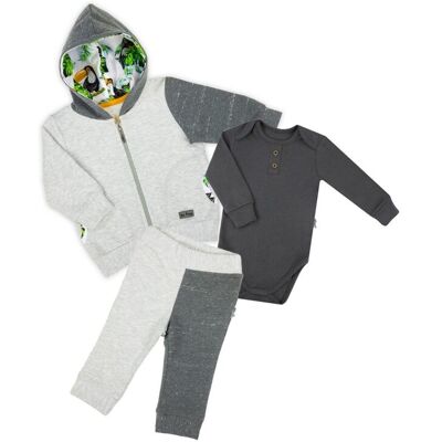 Chłopięcy komplet 3-częściowy: bluza, body, spodnie szary Nicol,r.68 Chłopięcy komplet 3-częściowy: bluza, body, spodnie szary Nicol,r.68