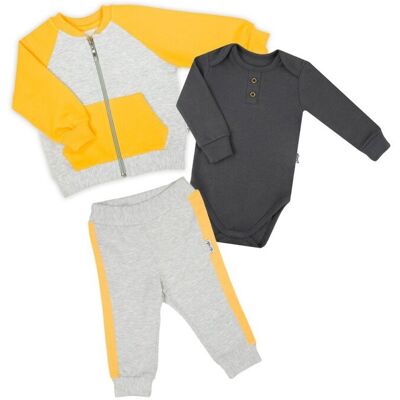 Chłopięcy komplet 3-częściowy: bluza, body, spodnie szary Nicol,r.74 Chłopięcy komplet 3-częściowy: bluza, body, spodnie szary Nicol,r.74
