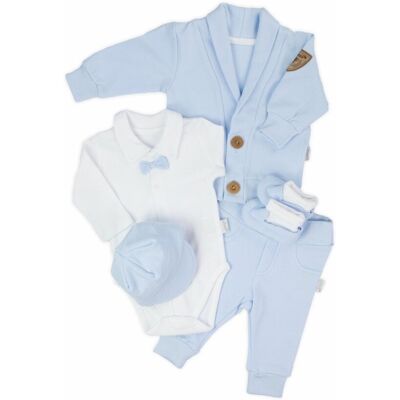 Chłopięcy zestaw body długim rękawem, czapki, butków dresowych, spodni i bluzy błękitny Nicol,r.62 Chłopięcy zestaw body długim rękawem, czapki, butków dresowych, spodni i bluzy błękitny Nicol,r.62