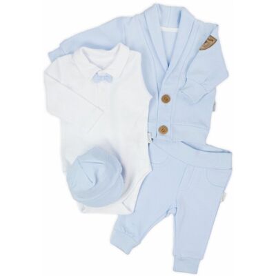 Chłopięcy zestaw body z długim rękawem, czapki, spodni i bluzy błękitny Nicol,r.68 Chłopięcy zestaw body z długim rękawem, czapki, spodni i bluzy błękitny Nicol,r.68