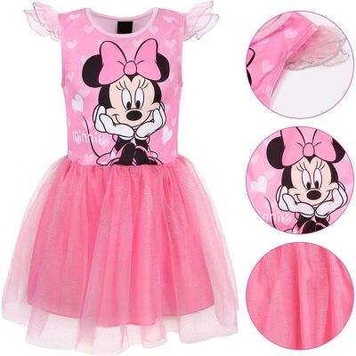 Disney Myszka Minnie Różowa sukienka z tiulem na krótki rękaw, sukienka dziewczęca 6-7 lat 116-122 cm Disney Myszka Minnie Różowa sukienka z tiulem na krótki rękaw, sukienka dziewczęca 6-7 lat 116-122 cm