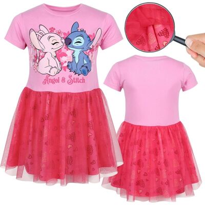 Disney Stitch Różowa sukienka z tiulem na krótki rękaw, sukienka dziewczęca 3 lata 98 cm Disney Stitch Różowa sukienka z tiulem na krótki rękaw, sukienka dziewczęca 3 lata 98 cm