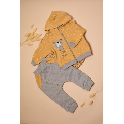 Dres dla chłopca z misiem, żółta buza z kapturem, szare spodnie Koala baby 80cm Dres dla chłopca z misiem, żółta buza z kapturem, szare spodnie Koala baby 80cm