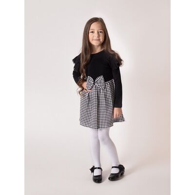 Dziewczęca sukienka na długi rękaw z kokardą w pepitkę czarna Nicol,r.110 Dziewczęca sukienka na długi rękaw z kokardą w pepitkę czarna Nicol,r.110