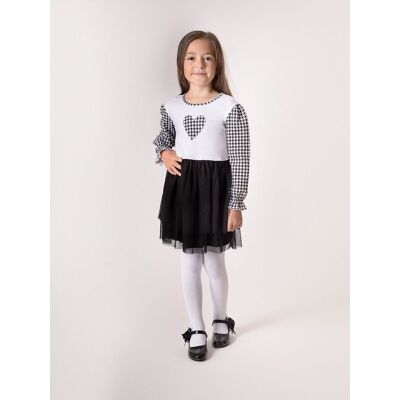 Dziewczęca sukienka z długim rękawem w pepitkę i tiulem czarna Nicol,r.104 Dziewczęca sukienka z długim rękawem w pepitkę i tiulem czarna Nicol,r.104