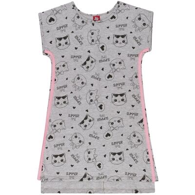 Dziewczęca sukienka z wzorem w kotki szary Bee Loop r.140 Dziewczęca sukienka z wzorem w kotki szary Bee Loop r.140