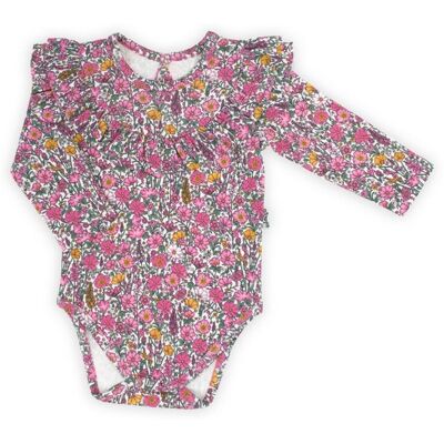 Dziewczęce body bawełniane z długim rękawem w kwiaty różowe Nicol,r.56 Dziewczęce body bawełniane z długim rękawem w kwiaty różowe Nicol,r.56
