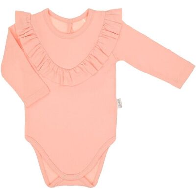 Dziewczęce body na długi rękaw z falbanką łososiowe Nicol,r.80 Dziewczęce body na długi rękaw z falbanką łososiowe Nicol,r.80