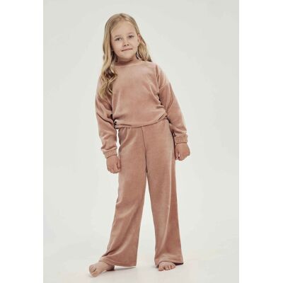 Komplet Dziewczęcy Spodnie I Bluza Welurowy Beżowy Taro Komplet Dziewczęcy Spodnie I Bluza Welurowy Beżowy Taro