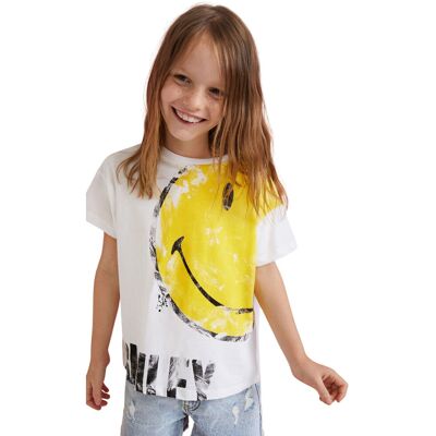 Koszulka Dziecięca Desigual X Smiley Hepburn Biała Z Buźką -110 Koszulka Dziecięca Desigual X Smiley Hepburn Biała Z Buźką -110