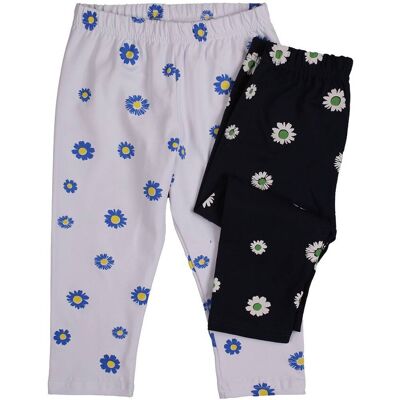 Legginsy 3/4 dziewczęce 2-pak, biało-granatowe w margaretki, Tup Tup Legginsy 3/4 dziewczęce 2-pak, biało-granatowe w margaretki, Tup Tup