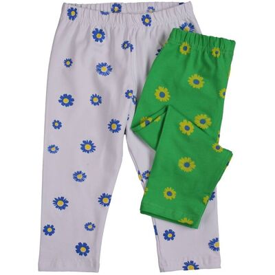 Legginsy 3/4 dziewczęce 2-pak, biało-zielone w margaretki, Tup Tup Legginsy 3/4 dziewczęce 2-pak, biało-zielone w margaretki, Tup Tup