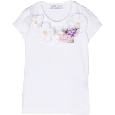 Monnalisa - T-Shirt Bianca Fiori 0099 11c630 3201 Monnalisa - T-Shirt Bianca Fiori 0099 11c630 3201