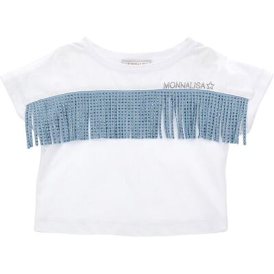 Monnalisa - T-Shirt Frange Bia/celeste 9958 11c604 3206 Monnalisa - T-Shirt Frange Bia/celeste 9958 11c604 3206