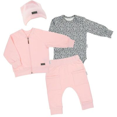 Niemowlęcy komplet 4-ro częściowy: bluza, body, spodnie, czapka różowy Nicol,r.74 Niemowlęcy komplet 4-ro częściowy: bluza, body, spodnie, czapka różowy Nicol,r.74