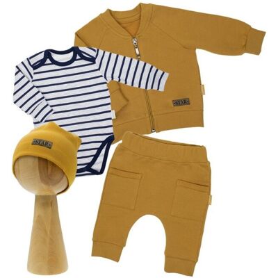 Niemowlęcy komplet 4-ro częściowy: bluza, body, spodnie, czapka żółty Nicol,r.56 Niemowlęcy komplet 4-ro częściowy: bluza, body, spodnie, czapka żółty Nicol,r.56