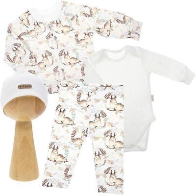 Niemowlęcy komplet 4-ro częściowy bluza, spodnie, body, czapka sarenka biały Nicol,r.74 Niemowlęcy komplet 4-ro częściowy bluza, spodnie, body, czapka sarenka biały Nicol,r.74