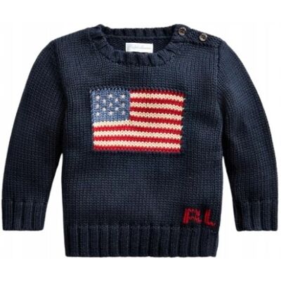 Polo Ralph Lauren Granatowy Sweter Bawełna Z Flagą Usa Gładki 85-90 Kya Polo Ralph Lauren Granatowy Sweter Bawełna Z Flagą Usa Gładki 85-90 Kya