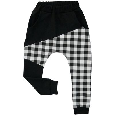 Spodnie BAGGY chłopięce w białą kratę kieszenie wygodne slim GAMET 140 Spodnie BAGGY chłopięce w białą kratę kieszenie wygodne slim GAMET 140