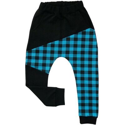 Spodnie BAGGY chłopięce w niebieską kratę kieszenie wygodne slim GAMET 128 Spodnie BAGGY chłopięce w niebieską kratę kieszenie wygodne slim GAMET 128