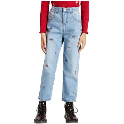 Spodnie dziewczęce Desigual Amapola jeansowe z haftami -122 Spodnie dziewczęce Desigual Amapola jeansowe z haftami -122