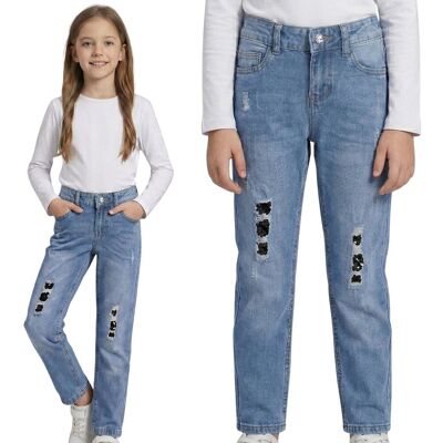 sarcia.eu Spodnie jeansowe z CEKINAMI dla dziewczynki, WYGODNE slim jeans, BAWEŁNIANE 9-10 lat 140 cm sarcia.eu Spodnie jeansowe z CEKINAMI dla dziewczynki, WYGODNE slim jeans, BAWEŁNIANE 9-10 lat 140 cm