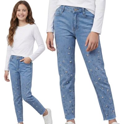 Inny producent Spodnie jeansowe z CYRKONIAMI dla dziewczynki, WYGODNE slim jeans, BAWEŁNIANE 12-13 lat 158 cm Inny producent Spodnie jeansowe z CYRKONIAMI dla dziewczynki, WYGODNE slim jeans, BAWEŁNIANE 12-13 lat 158 cm