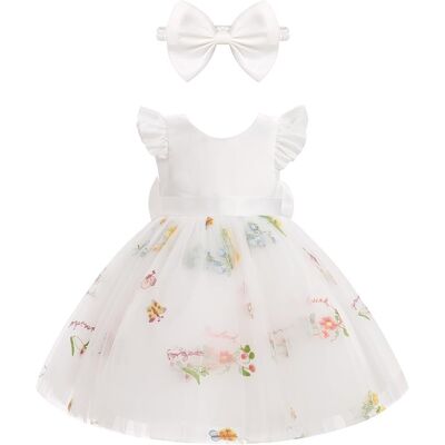 Inny producent Sukienka Balowa dla Dziewczynki 86-92cm Haftowana w Kwiaty z Opaską Biała Inny producent Sukienka Balowa dla Dziewczynki 86-92cm Haftowana w Kwiaty z Opaską Biała