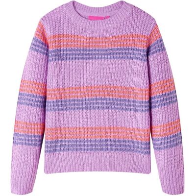 vidaXL Sweter dziecięcy z dzianiny, w paski, liliowo-różowy, 116 vidaXL Sweter dziecięcy z dzianiny, w paski, liliowo-różowy, 116