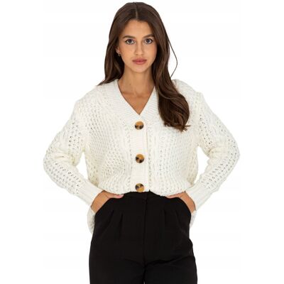Inny producent Sweter rozpinany damski ecru Inny producent Sweter rozpinany damski ecru