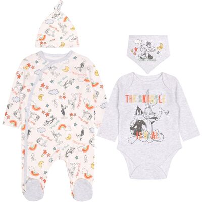 sarcia.eu Szaro-biały komplet pajacyk, body, śliniak, czapka Królik Bugs DISNEY OEKO-TEX 3-6 m 68 cm sarcia.eu Szaro-biały komplet pajacyk, body, śliniak, czapka Królik Bugs DISNEY OEKO-TEX 3-6 m 68 cm