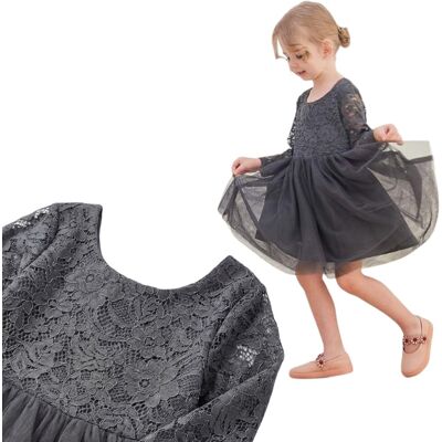 Inny producent Ugitopi Sukienka dla Dziewczynek Tiulowa z Koronką Wizytowa Szara 140 cm Inny producent Ugitopi Sukienka dla Dziewczynek Tiulowa z Koronką Wizytowa Szara 140 cm