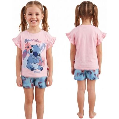 Aymax Urocza piżama dziewczęca Disney Stitch – różowo-niebieski komplet z falbankami, rozmiar 104 cm Aymax Urocza piżama dziewczęca Disney Stitch – różowo-niebieski komplet z falbankami, rozmiar 104 cm