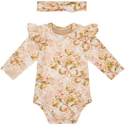 Ewa Collection Zestaw body z falbanką, długi rękaw i opaska z supełkiem, Magnolia 80 Ewa Collection Zestaw body z falbanką, długi rękaw i opaska z supełkiem, Magnolia 80
