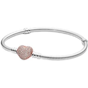 Bransoletka damska Pandora 586292CZ-18 o splocie wężykowym z zapięciem w kształcie serca pavé Bransoletka damska Pandora 586292CZ-18 o splocie wężykowym z zapięciem w kształcie serca pavé