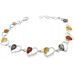 Ambermark Bransoletka srebrna z bursztynem bałtyckim srebro 925 serca KOLOROWA Ambermark Bransoletka srebrna z bursztynem bałtyckim srebro 925 serca KOLOROWA