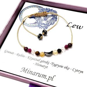 Inny producent Bransoletka znak zodiaku Lew Cytryn Tygrysie Oko Granat bransoletka z kamieni naturalnych Inny producent Bransoletka znak zodiaku Lew Cytryn Tygrysie Oko Granat bransoletka z kamieni naturalnych
