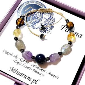Inny producent Bransoletka znak zodiaku Panna Cytryn Lapis Lazuli Ametyst bransoletka z kamieni naturalnych Inny producent Bransoletka znak zodiaku Panna Cytryn Lapis Lazuli Ametyst bransoletka z kamieni naturalnych