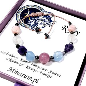 Inny producent Bransoletka znak zodiaku Ryby Kunzyt Akwamaryn Opal różowy bransoletka z kamieni naturalnych Inny producent Bransoletka znak zodiaku Ryby Kunzyt Akwamaryn Opal różowy bransoletka z kamieni naturalnych