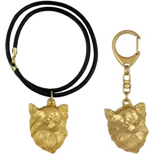 Chihuahua długowłosy - brelok i naszyjnik z psem w pudełku, produkt pozłacany wysokiej jakości, marka Art-Dog Chihuahua długowłosy - brelok i naszyjnik z psem w pudełku, produkt pozłacany wysokiej jakości, marka Art-Dog