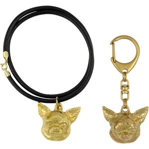Chihuahua krótkowłosy - brelok i naszyjnik z psem w pudełku, produkt pozłacany wysokiej jakości, marka Art-Dog Chihuahua krótkowłosy - brelok i naszyjnik z psem w pudełku, produkt pozłacany wysokiej jakości, marka Art-Dog