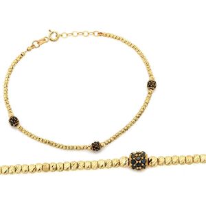 Lovrin Elegancka złota bransoletka 585 z błyszczących kulek i czarnych cyrkonii 19cm 14k s Lovrin Elegancka złota bransoletka 585 z błyszczących kulek i czarnych cyrkonii 19cm 14k s