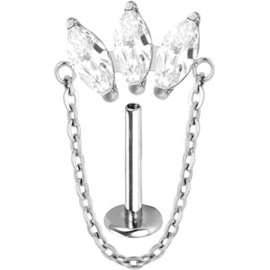 Inny producent Kolczyk Tytanowy labret z łańcuszkiem i trzema cyrkoniami HELIX Flat 1,2/6 Inny producent Kolczyk Tytanowy labret z łańcuszkiem i trzema cyrkoniami HELIX Flat 1,2/6