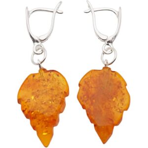 Skorulski Jewellery Kolczyki - koniakowy Bursztyn rzeźbione liście i srebro-1 Skorulski Jewellery Kolczyki - koniakowy Bursztyn rzeźbione liście i srebro-1