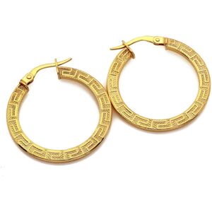 Lovrin Kolczyki Złote Koła Z Wzorem Greckim 27Mm Lovrin Kolczyki Złote Koła Z Wzorem Greckim 27Mm